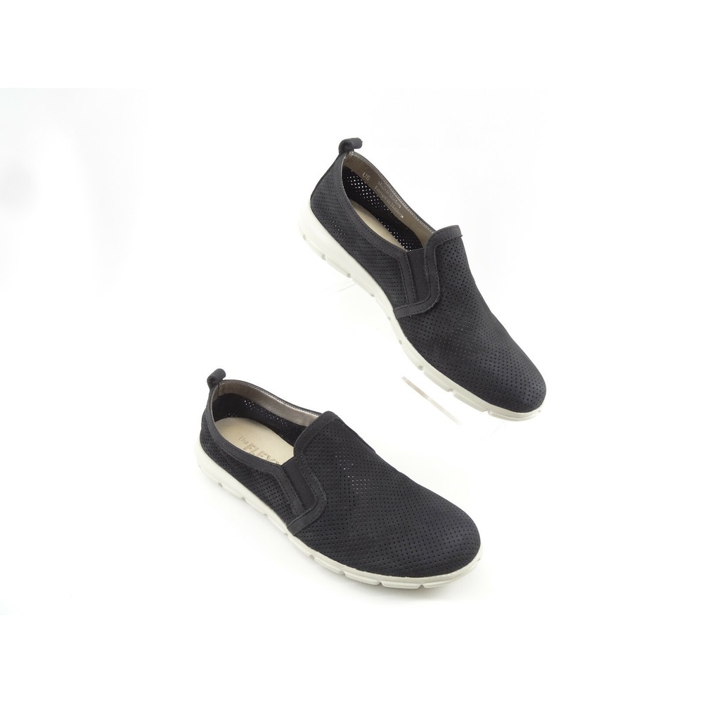 THE FLEXX Black Perforated Leather Lightweight Slip on Comfort Loafers Women's 7